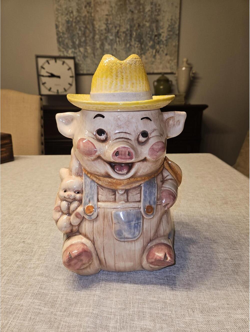 Vintage Treasure Craft Farmer Pig Cookie Jar